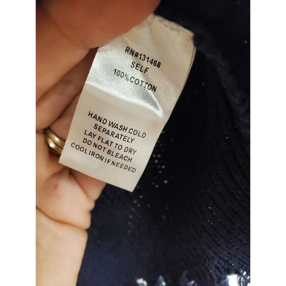 Women's Fate Navy V-Neck Knotted Cotton Sweater w/ Frayed Trim | Size Small - Picture 7 of 7